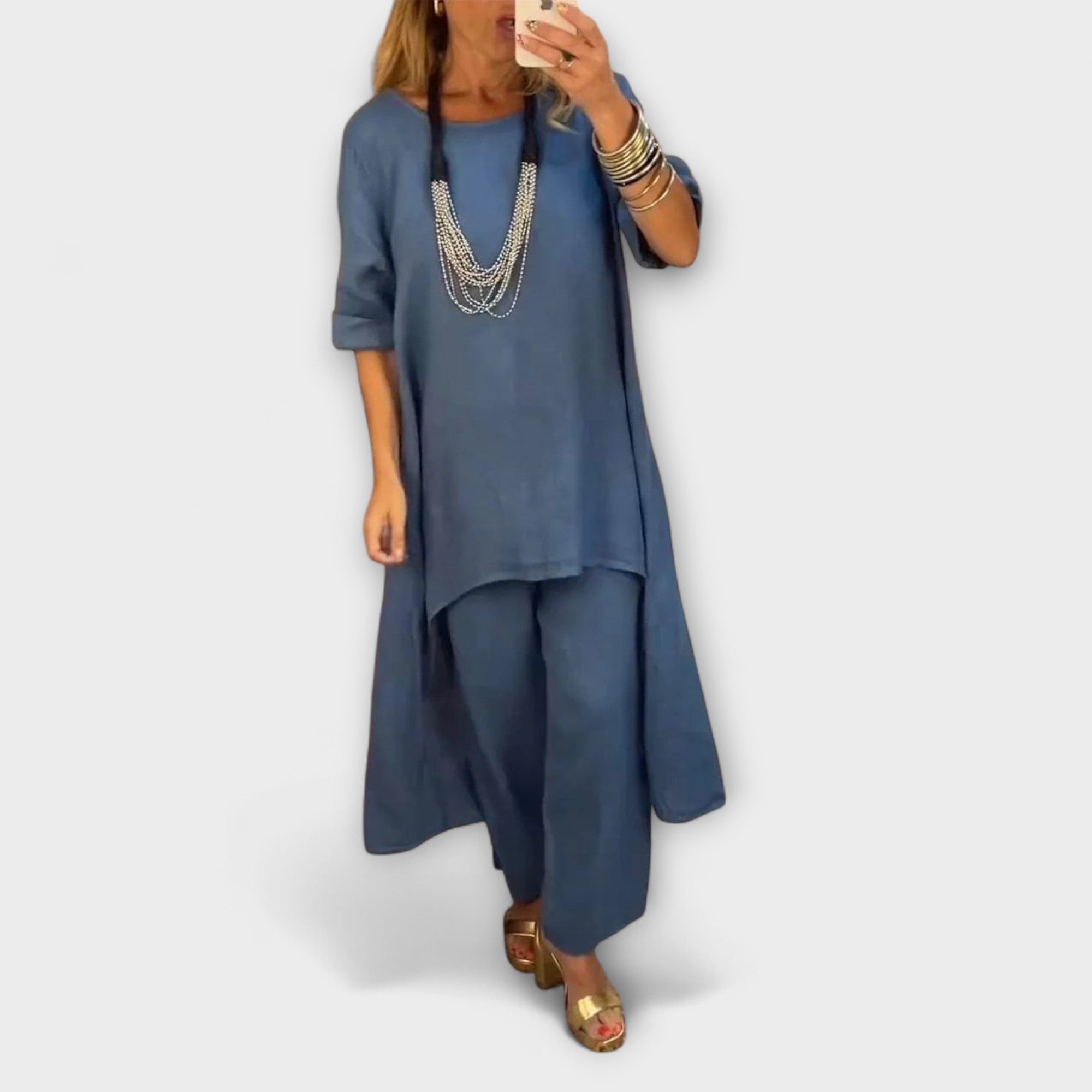 Tabea – Lniany komplet z okrągłym dekoltem